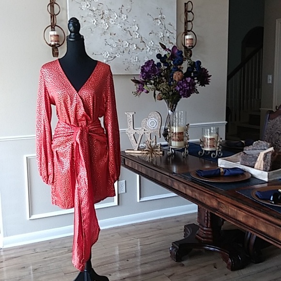 NWT Exclusive Selection Orange And Gold Waist Wrap Mini Dress By CBR. Size XL - Picture 13 of 17